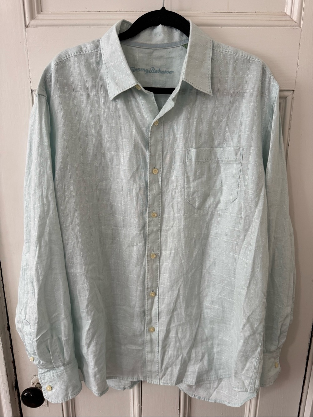 Tommy Bahama Men's Light Green Linen Long-Sleeve Button-Up Shirt